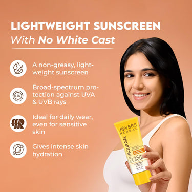 Jovees Herbal Sun Aqua Gel SPF 50 PA+++ | Lightweight, Water-Like Texture | 1% Hyaluronic Acid | Non-Greasy, No White Cast | Perfect for Oily & Combination Skin 30g